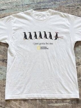 National Geographic White Penguin Graphic Tee with Yellow Logo - Men